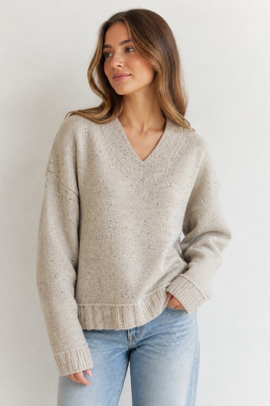 Jessica Simpson L Cream Speckled V-Neck Sweater